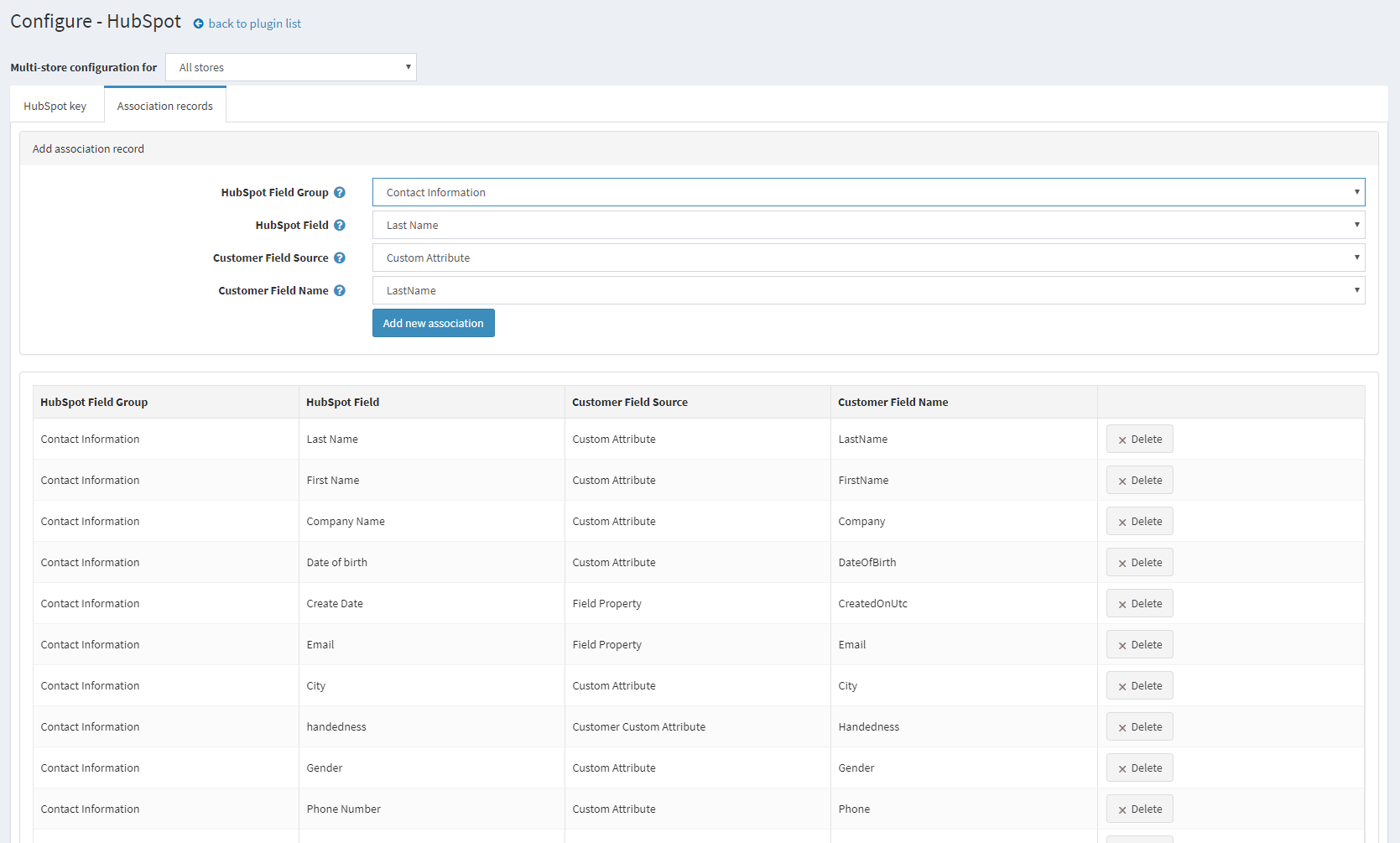 Configure HS Plugin - Association Records